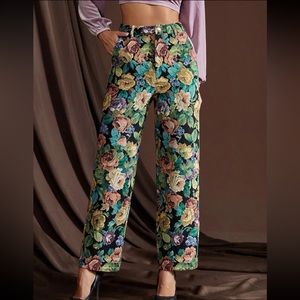 Floral print jacquard fabric pant